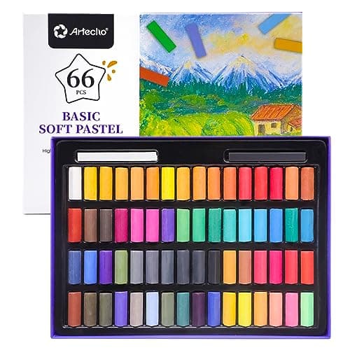 Image of Artecho Soft Pastel Set of 66, 64 Colours Including Extra Black & White, Premium Square Chalk for Drawing, Blending, Layering, Shading, Art Supplies for Kids, Beginners, Students, Experienced Artists