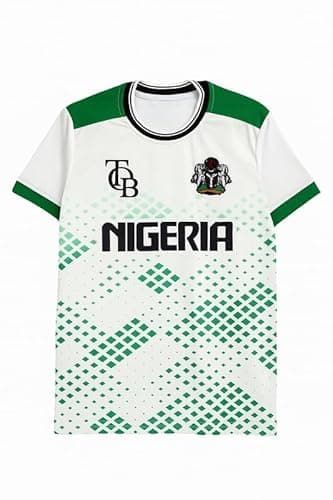 Image of Nigeria Unisex Round Neck Jersey with Pattern-Like Design and Green Trim Details Shirt Sport Jersey Sporty - NOT A Loose FIT (UK, Alpha, XL, Regular, Regular)