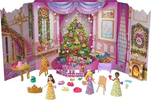Image of Mattel Disney Princess Doll Advent Calendar with 24 Days of Surprises, Including 3 Small Dolls, 3 Friends, 6 Fashions & 16 Accy Inspired by Movies, JFG79