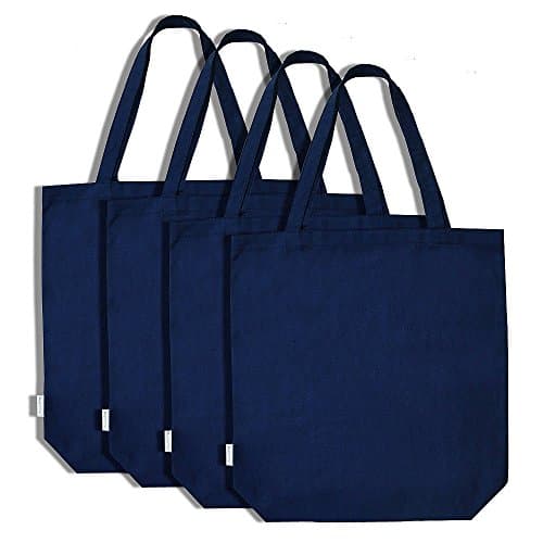 Image of Augbunny 100% Cotton Canvas Shopping Tote Bag Grocery Bag 4-pack (Navy)