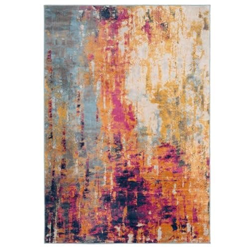Image of Contemporary Multi Colours Distressed Living Room Area Rug Abstract Artistic Navy Orange Stain Resistant Carpet Versatile Kitchen Island Hallway Rugs 120cm x 170cm
