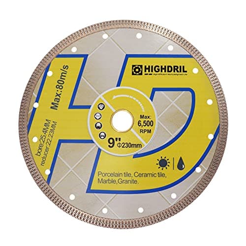 Image of HIGHDRIL Diamond Saw Blade - 230MM/9 Inch Diamond Tile Blade Disc Cutting Porcelain Tile Ceramic Granite Marble Dry or Wet Use Circular Saw Blade with Turbo X Mesh