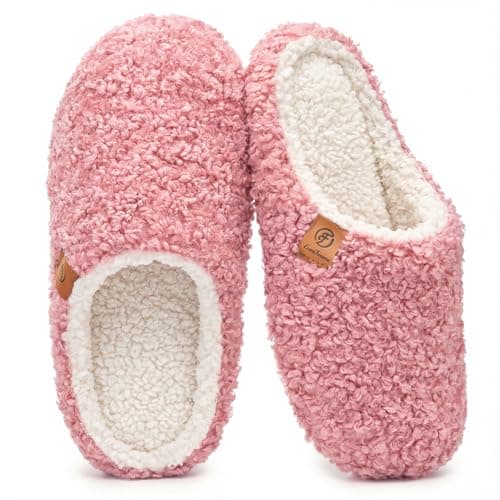 Image of EverFoams Women's Mule Slippers Comfy Warm Shearling Lightweight Breathable Memory Foam Anti-Slip House Shoes Pink, 5-6UK