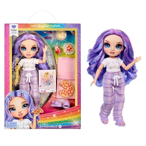 Image of Rainbow High Junior High PJ Party - Violet (Purple) - 22 cm Posable Doll with Soft Onesie, Slippers and Play Accessories - Kids Toy - Great for Ages 4-12 Years