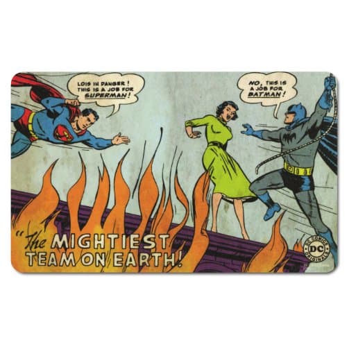 Image of Logoshirt® DC I Superman & Batman I Mighties Team On Earth I Breakfast Board I Chopping Board I 23x14cm I Dishwasher Safe & Heat Resistant I Licensed Original Design