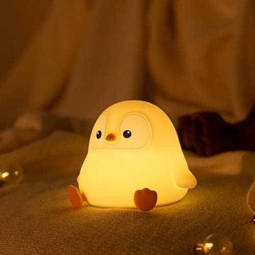 Image of AVEKI Penguin Lamp Children, 2 Brightness Levels, Dimmable Baby Night Light with Timer, LED Touch Bedside Lamp, Battery Operated, Small Silicone Night Light for Children, Battery Night Lamp Children's