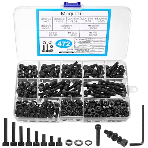 Image of 472 Pcs M5 Screw Set, Black Carbon Steel Hex Socket Cap Screws with Nuts and Washers, Machine Screws Assortment, Threaded Fasteners Kit for Bikes, DIY & Repairs