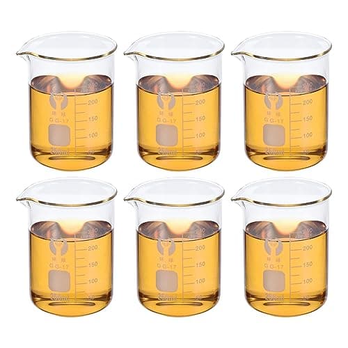 Image of PATIKIL 250ml Low Form Glass Beaker, 6 Pack 3.3 Borosilicate Glass Graduated Printed Scale Measuring Cups with Spout for Kitchen Lab Liquids