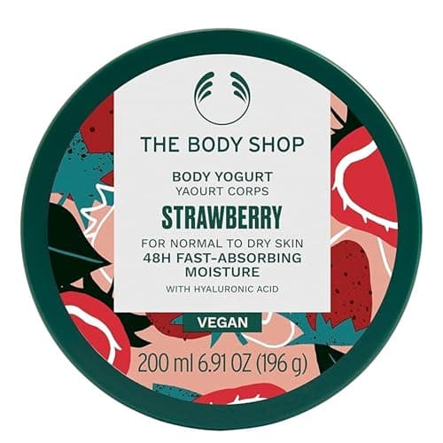Image of The Body Shop Strawberry Body Yogurt (1x 200ml), Fast-Absorbing Moisturiser for Dry Skin, Lightweight Body Cream & Gel-Cream, 48H Hydrating Moisturiser, Body Cream for Normal to Dry Skin, Vegan
