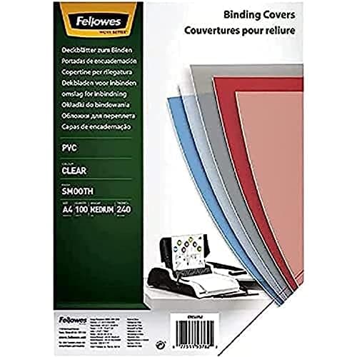 Image of Fellowes A4 Binding Cover - 240 Microns PVC Binding Covers - Pack of 100 Binding Covers - Transparent