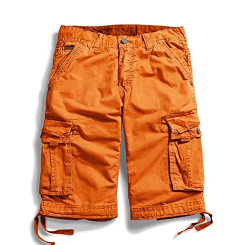 Image of Tianerhay Mens Cargo Shorts Combat Casual Cotton Loose Fit Shorts with Multi Pockets Summer Workwear Orange 34