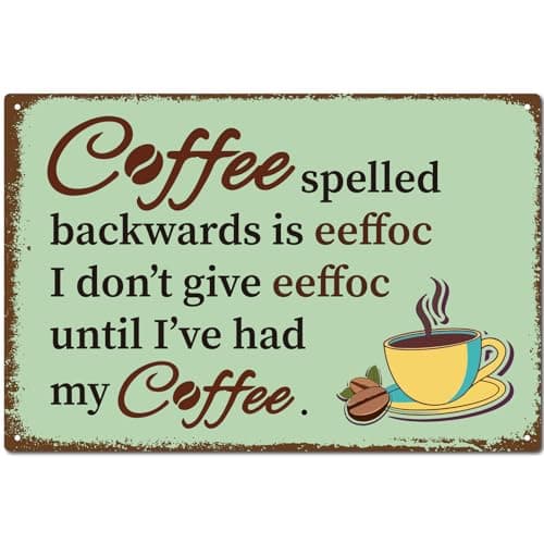 Image of CREATCABIN Vintage Metal Sign Coffee Tin Plaque - Green Retro Painting Iron Wall Decoration Art Mural Hanging for Indoor Outdoor Café Kitchen Home Bar 12 x 8 Inch