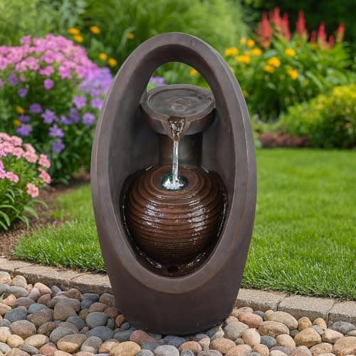Image of GEEZY Garden Water Feature – Oval Fountain with LED Lights – Mains Powered, Self-Contained, Indoor & Outdoor – Easy Setup, Relaxing & Cascading – Great for Garden, Home, Patio & Balcony Decor