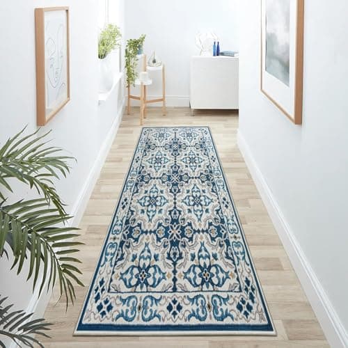 Image of Hafaa Blue Runner Rugs for Hallway Non-Slip Traditional Pattern Carpet for living room 60 x 220 cm Runner – Printed Carpets Runner for Lounge Office Bedroom (LUNA)
