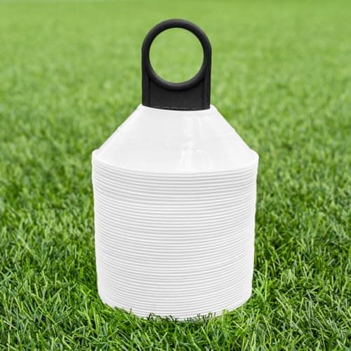 Image of FORZA Mini Training Marker Cones | Durable Multi-Purpose Mini Space Cones Ideal for All Sports – Pack of 50 or 1000 [Includes Carry Stand] (Pack of 50, White)
