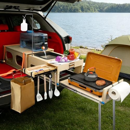 Image of JAGAHAHA Overland Kitchen Slide-Out System, All-in-One Camp Kitchen Box with Sink, Chopping and Cooking Features, Folding Camping Table for SUV, Overlanding & Car Camping, Quick 1-Minute Setup