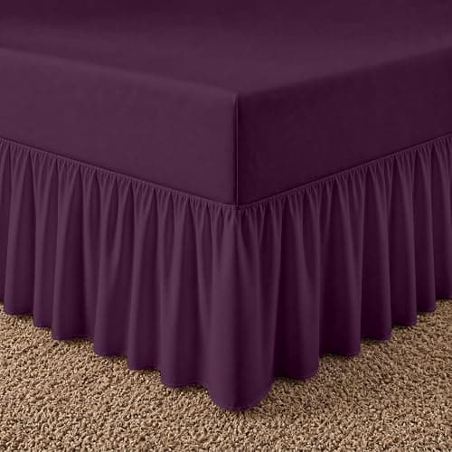 Image of Rohi Deep Fitted Valance Sheet Double Bed - Easy Care Plain Dyed Valance Fitted Sheet with 30cm Deep Frill - Hypoallergenic - Fit over Mattress (Double, Plum)
