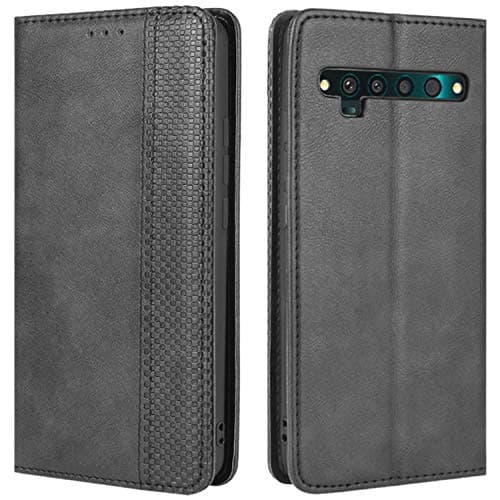 Image of HualuBro Case for TCL 10 Pro Phone Case, Retro PU Leather Magnetic Full Body Shockproof Kickstand Folio Flip Wallet Case Cover with Card Holder (Black)