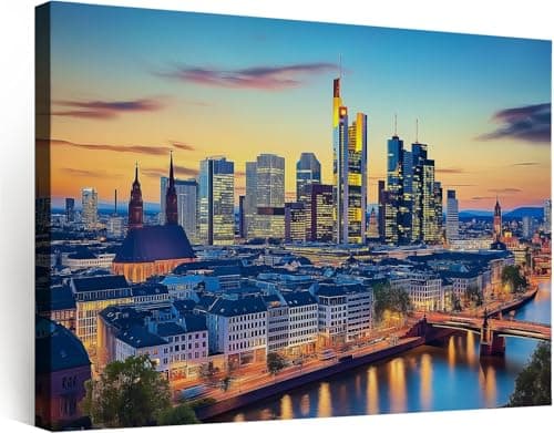 Image of Urban City Nightscape Canvas Wall Art Prints, Multicolour 100L x 70W cm Painting on Canvas for Modern Living Room Bedroom Home Wall Decor (With Frame)