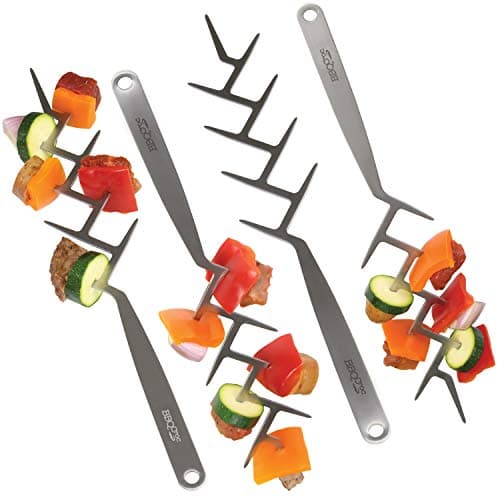 Image of BBQ Croc Zig ZAG Skewers – Set of 4 – Brushed Stainless Steel 15” Kabob Brochettes for Barbecue and Oven, Reusable Flat Branch Style