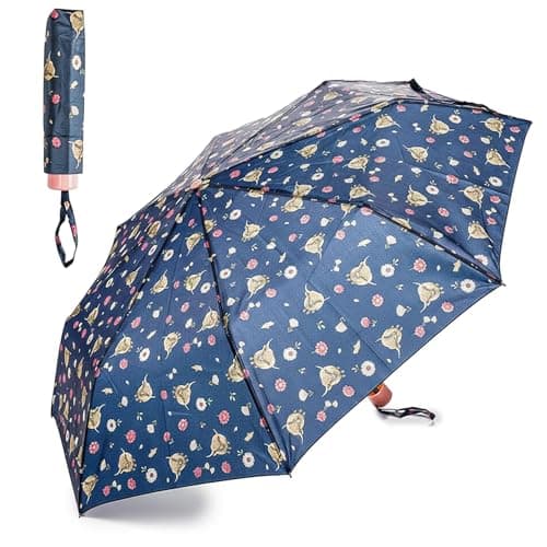 Image of A2Z Ladies Supermini Umbrella Folding Brolly with Highland Cow All Over Print Compact Size 19.5x8cm Manual Lightweight 170T Taslon Canopy Portable Travel Weather Resistant Everyday Use For Womens