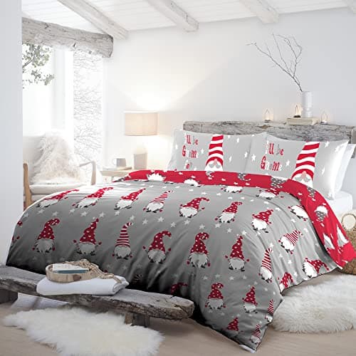 Image of Fusion Christmas - Xmas Gonks - 100% Brushed Cotton Duvet Cover Set - 3 pieces, King Bed Size in Silver, GFCSV31PZU, Gnome Silver