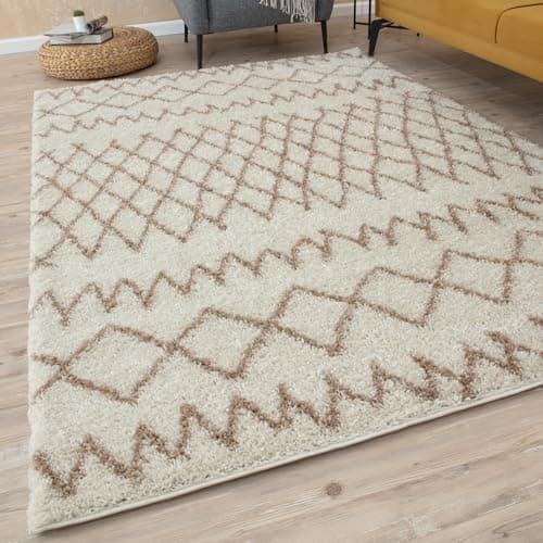 Image of THE RUGS Modern Moroccan Design Living Room and Bedroom Rugs, Non-Shedding & Easy Care (Tangier Ivory/Beige, 160x230 cm)