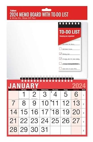 Image of 2024 Memo Board Wall Calendar Hanging Planner Month to View Family Organiser & Pen