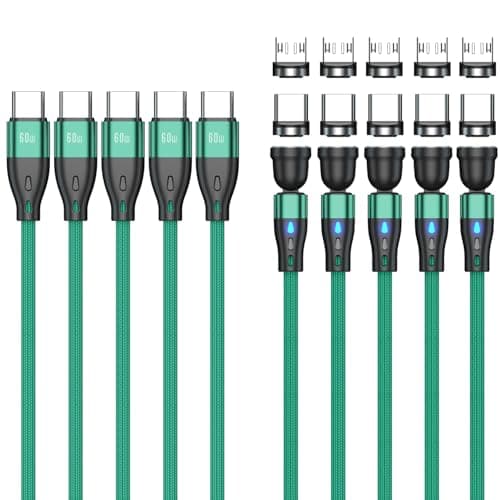 Image of Magnetic Charging Cable (5 Pack,0.5m+1m+1m+2m+2m) USB C to USB C/Micro USB Magnetic Charger Cable PD 60W Quick Charge 540° Rotation 2-in-1 Magnet USB Cable for Micro USB Type C Smartphone Laptop