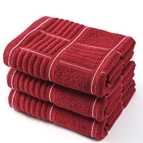 Image of ANYI Kitchen Dish Towels Heavy Duty Absorbent Dish Cloths with Hanging Loop 100% Cotton Tea Bar Towels (16x26, Set of 3, Redwhite)