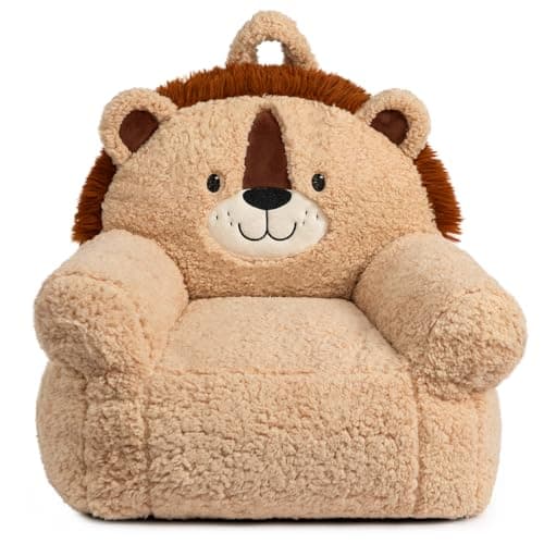Image of BEJOY Comfy Toddler Chair, Foam Filled Kids Sofa, Single Cuddly Sherpa Reading Couch for Boys and Girls, Lion