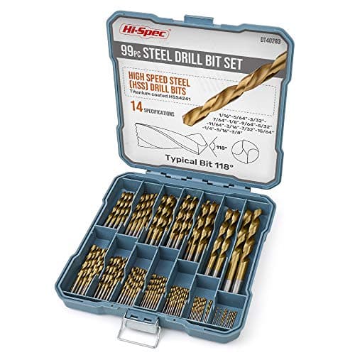 Image of Hi-Spec 99pc Complete HSS Mixed Drill Bit Set, 1 to 10mm Titanium Coated High Speed Steel Drill Bits for Metal, Wood & Plastic, All in a Box Case