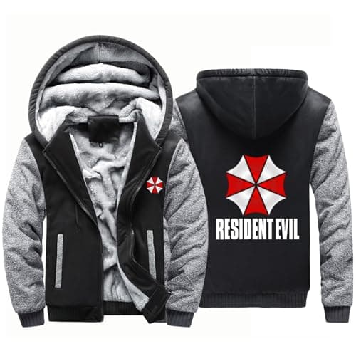 Image of BYXLMS Men's Fleece Hoodies for Resident/Evil/Umbrella Full Zip Up Pullover Long Sleeve Hooded Sweatshirts Autumn Winter Hoody Jackets-Black Gray A||L