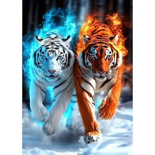 Image of TOSTOG Diamond Painting Kits for Adults,Two Tigers DIY Diamond Art Kit Full Drill Diamond Crystal Rhinestone Arts and Crafts Picture for Home Wall Decor 30x40cm