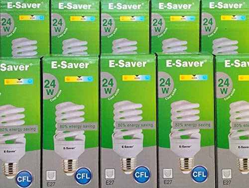 Image of E-Saver - CFL Full Spiral - Energy Saving Light Bulbs -24w = 120 Watt - (Pack of 10) - 4200k Cool White Light Bulbs - Screw in Cap - Screw Edison (ES - E27 Bulb)