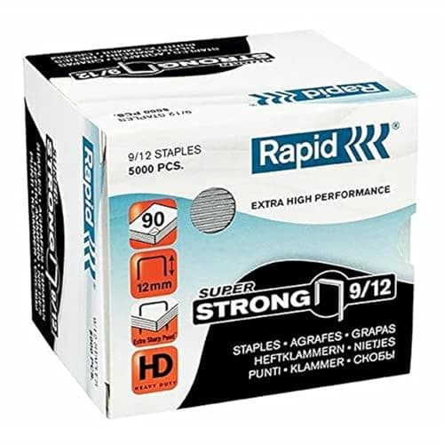Image of Rapid 9/12mm Super Strong Staples, For Stapling 60-90 Sheets, Use with Heavy Duty Staplers, Galvanised Wire, Box of 5000, 24871400