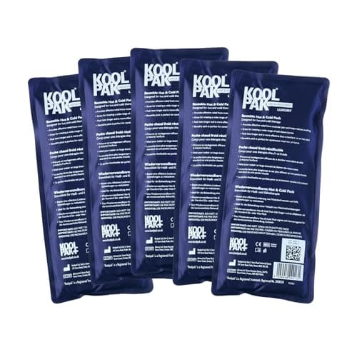 Image of Koolpak Hot and Cold Gel Packs Reusable - 12cm x 29cm Microwaveable Heat Pack for Pain Relief - Long-Lasting Therapy with Soft Nylon Cover - Flexible Design for Stomach, Back, Neck & Legs (Pack of 5)