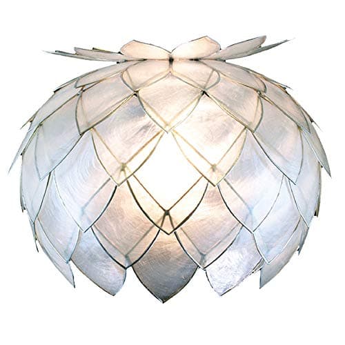 Image of Silver & White Natural Capiz Shell Vintage Easy Fit Layered Artichoke Pendant Light Shade 25cm | None Electric Retro Ceiling Light | Fits B22 E14 B15 Lampholders