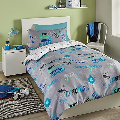 Image of Bedlam Game Glow Grey Duvet Cover – Single Size 200x140cm – Reversible – Glow-in-the-Dark – Gamer Bedding Set – Soft Material – Gaming Bedroom Accessories