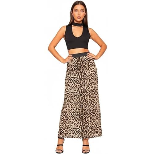 Image of BODYWEAR LTD Women's Leopard Print Maxi Skirt – Elegant High Waist Long Skirt with Elasticated Waistband, Soft Stretch Fabric, Pull-On Style, Lightweight (Brown Leopard, 16-18)
