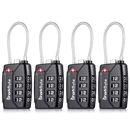 Image of SharkByte TSA Suitcase Locks - 4-Dial Security Travel Combination Padlock, Flexible Cable Travel Lock for Suitcases Luggage Case Travel Bag Gym Locker Code Small Padlock (Pack of 4)