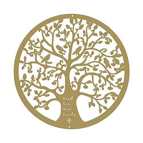 Image of ESTART 28CM Metal Tree of Life Wall Art, Family Tree with Birds on Branch Wall Hanging Decor for Balcony Patio Porch Bedroom Living Room Garden Office and Farmhouse (Gold)