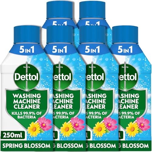 Image of Dettol, Washing Machine Cleaner, Spring Blossom, 1.5L (250ml x 6pck) Antibacterial, Removes Bacteria, Odours, Limescale and Hidden Dirt, Lasting Freshness, Kills 99.9 Percent of Bacteria