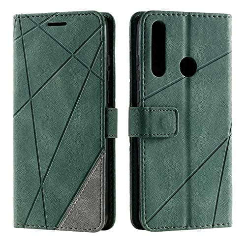 Image of SONWO Case for Huawei Y6P Case, Premium Leather Flip Wallet Case Magnetic Closure Card Slots Kickstand Phone Case for Huawei Y6P, Green