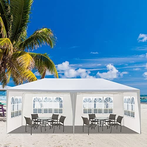 Image of Outopee 3 x 6m Party Tent Gazebo with Sidewall & Windows, Outdoor Gazebo Marquee Garden Wedding Party Tent Waterproof Patio Canopy for Sun Rain Shelter, White(4 Side)