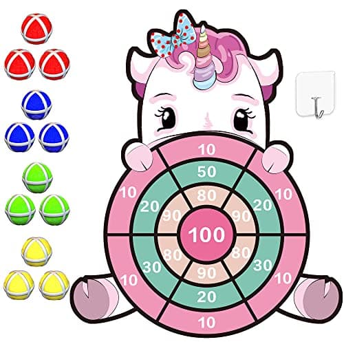 Image of Unicorn Gifts for Girls, 63cm Velcro Dartboard Game Unicorn Toys for Kids Age 3-7, Toys for 3 4 5 Year Old Birthday Party Tossing Game for Kids 4-8, Girls Gifts Presents Christmas Stocking Fillers