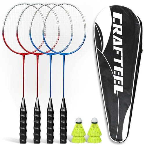 Image of Badminton Rackets Set of 4, Badminton Set for 4 Player, 4 Rackets for Outdoor Backyard Games