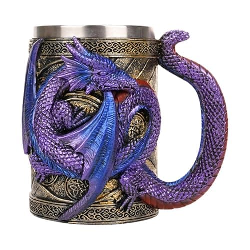 Image of Wpsagek Medieval Dragon Mug, Dungeon and Dragons Beer Cup with Handles, Medieval Dragon Beer Stein Tankard Gothic Drink Cup, Halloween