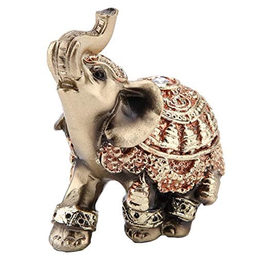 Image of Wakects Lucky Feng Shui Elephant Ornament - Golden Trumpet Elephant Sculpture Collectible Figurines Decorative Ornament for Home Office Store Shop Multi Size