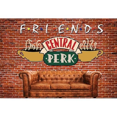 Image of Xiaoterna 10x8ft Central Perk Backdrop Vintage Red Brick Wall Tea Party Friends Reunion Photography Background Retro Pub Sofa Cafe Cup Birthday Backdrop Kids Adults Portrait Photo Props